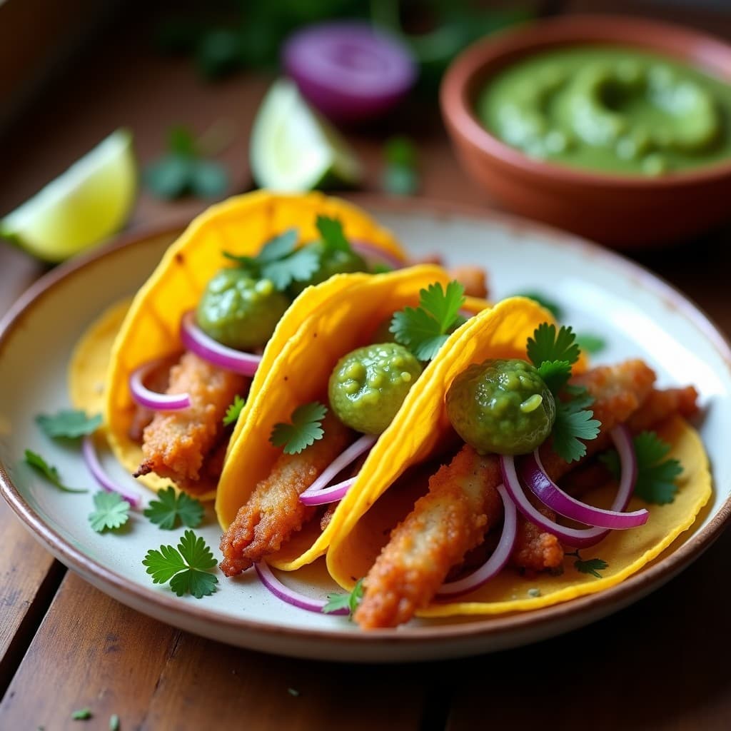Tacos de Chicharrón de Seitan con Salsa Verde y Cebolla Morada: Receta Mexicana Alta en Proteína