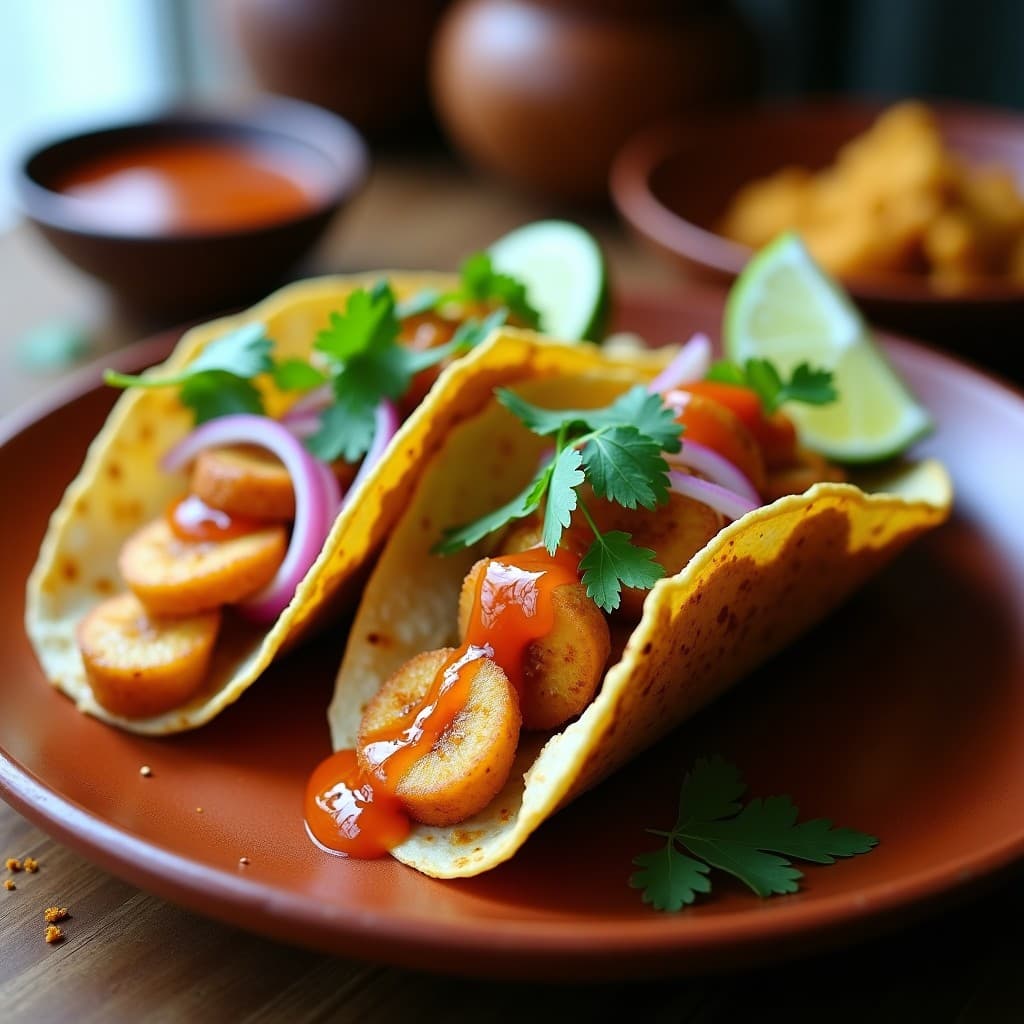 Tacos de Chicharrón Vegano de Banano Macho: Receta Crujiente con Salsa de Tamarindo en 20 Minutos