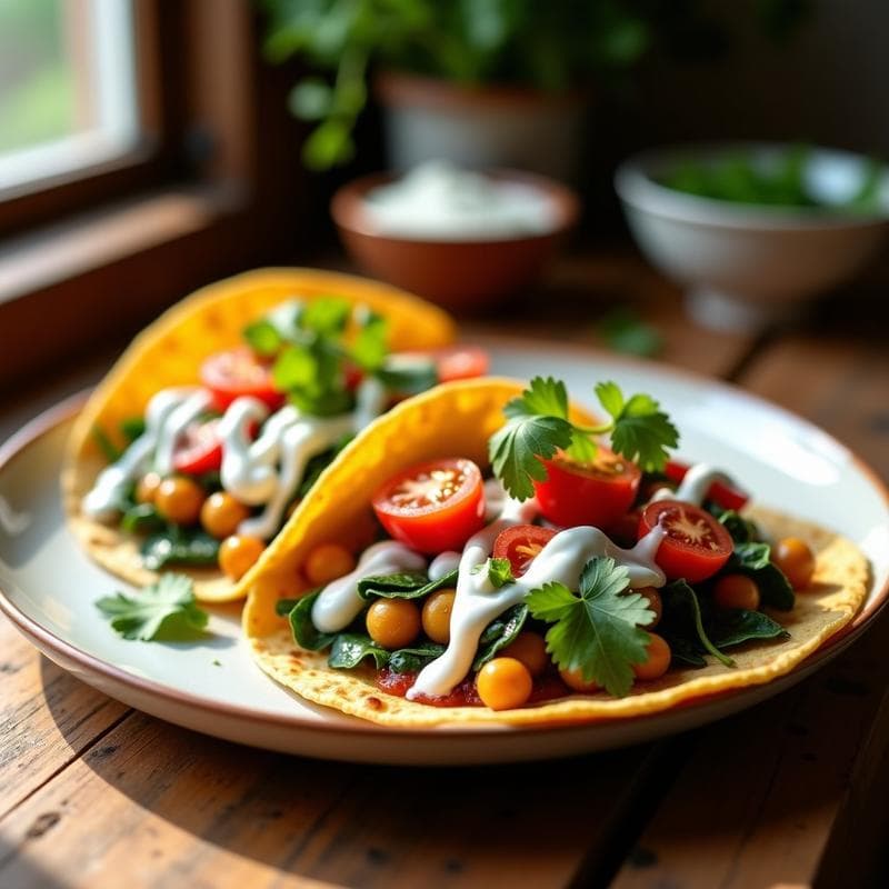 Tacos de Chickpea y Espinacas con Salsa de Yogur Vegano: Receta en Olla Lenta