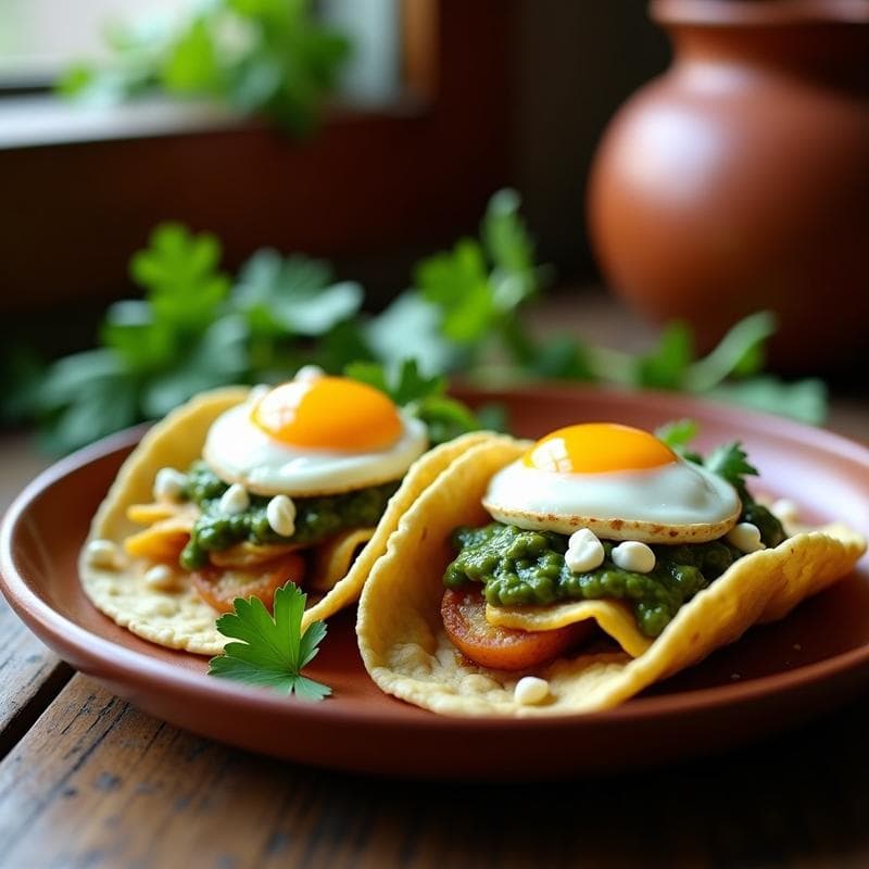 Tacos de Chilaquiles Verdes con Huevo Poché: Desayuno Mexicano en 20 Minutos