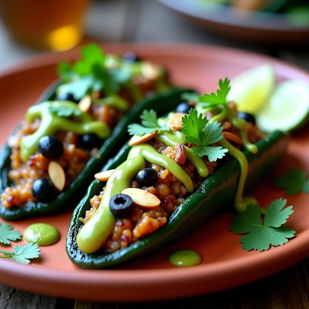 Tacos de Chiles Rellenos de Picadillo de Hongos: Receta Mexicana Vegana