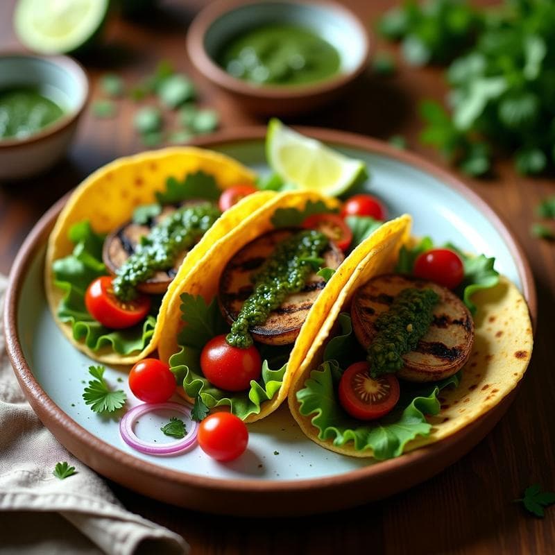 Tacos de Chimichurri y Champiñones Portobello: Receta Argentina Vegana en Airfryer