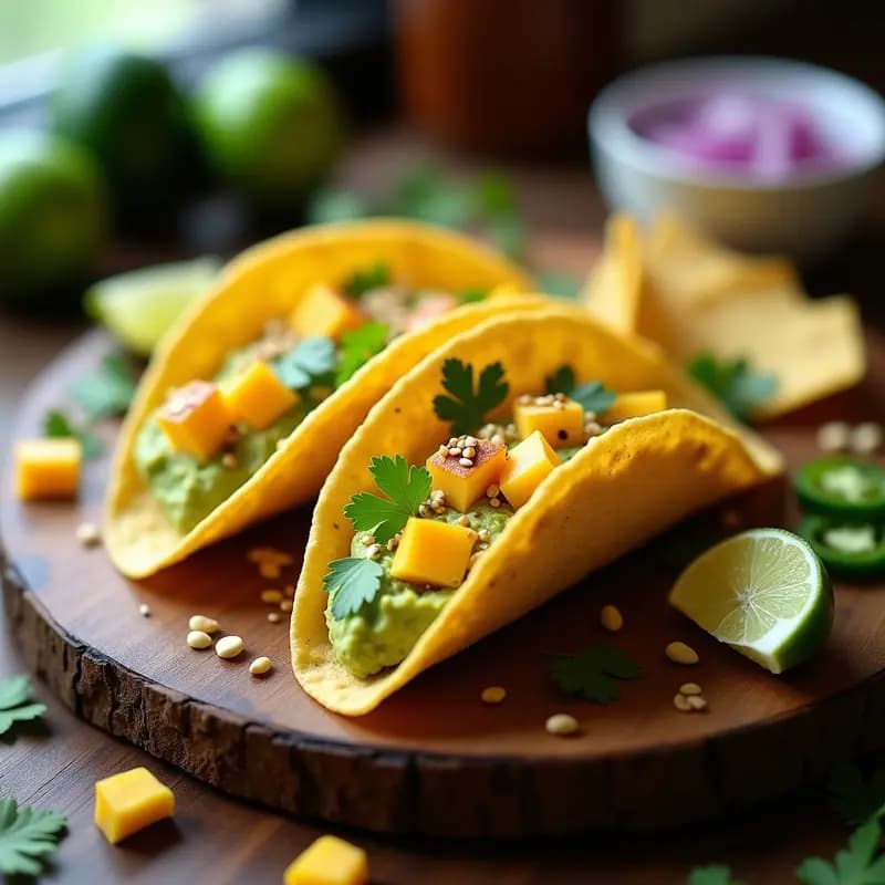 Tacos de Chips de Tortilla con Guacamole de Mango: Receta Mexicana sin Cocinar