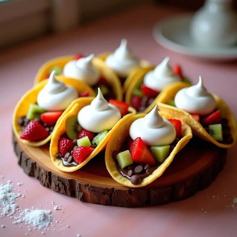 Tacos de Chispas de Chocolate con Fruta y Merengue: Postre Mexicano Viral