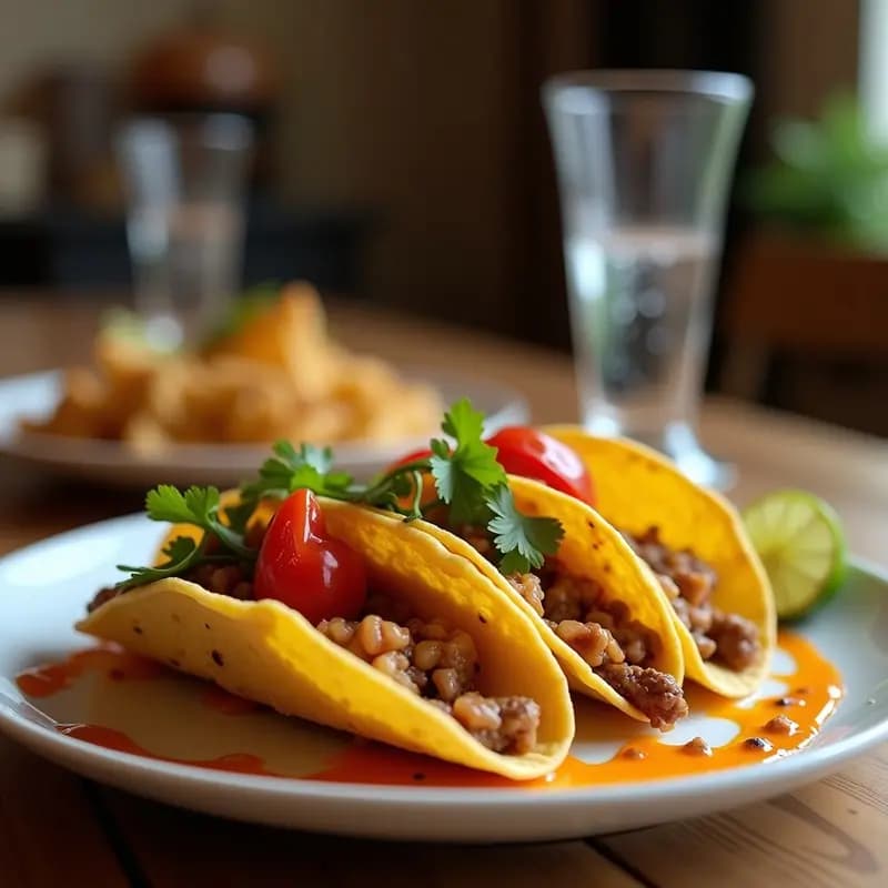 Tacos de Chistorra y Queso Fundido con Cáscara de Tostada Dorada y Salsa Picante