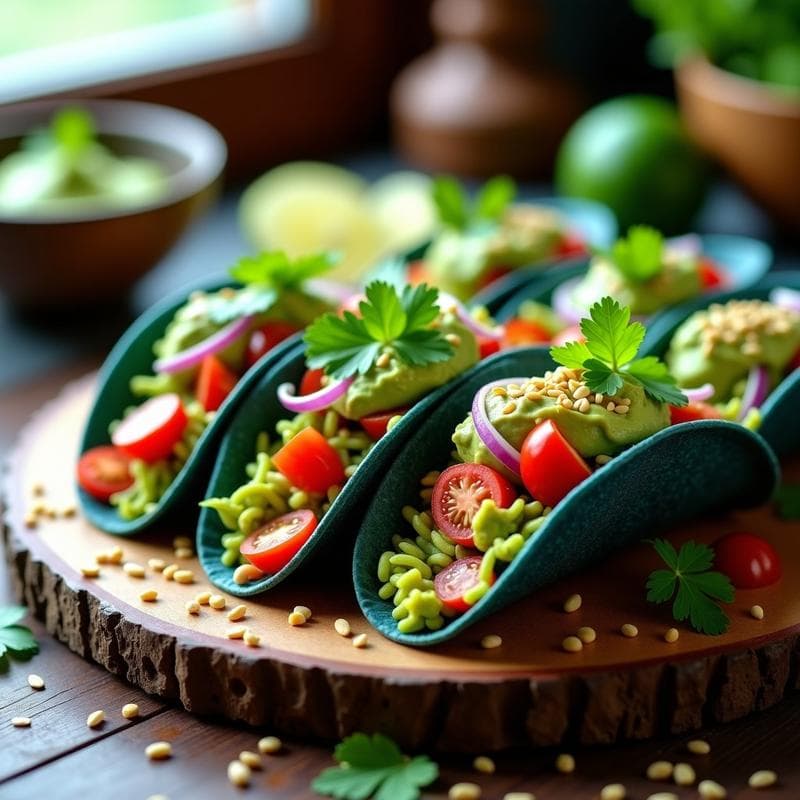 Tacos de Chlorella y Frijol Mungo con Guacamole de Aguacate Verde: Receta Vegana Crudivegana