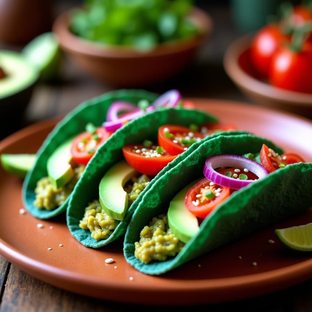 Tacos de Chlorella y Queso Vegano: Receta Mexicana Alta en Clorofila en Airfryer