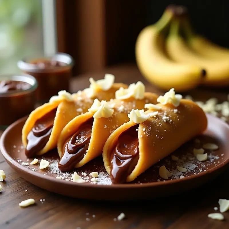 Tacos de Chocolates Rellenos de Crema de Avellanas y Plátano: Postre Mexicano para Desayuno o Merienda