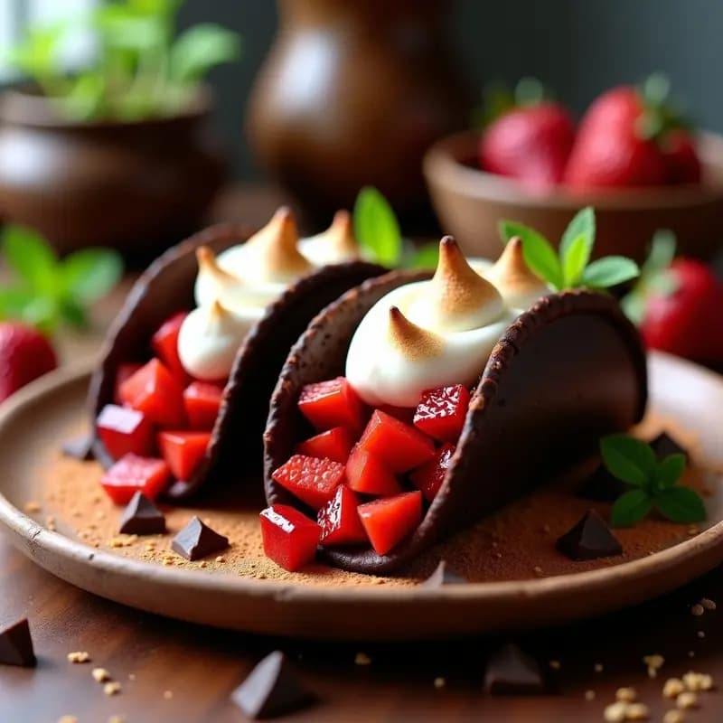 Tacos de Chocolate con Relleno de Fresas y Merengue: Postre Mexicano Innovador