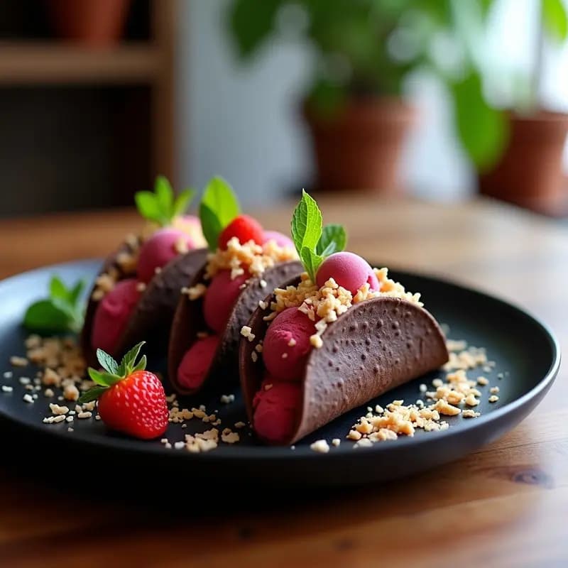 Tacos de Chocolate con Frutas Rojas y Helado de Nitrógeno: Postre Mexicano Viral en 5 Minutos