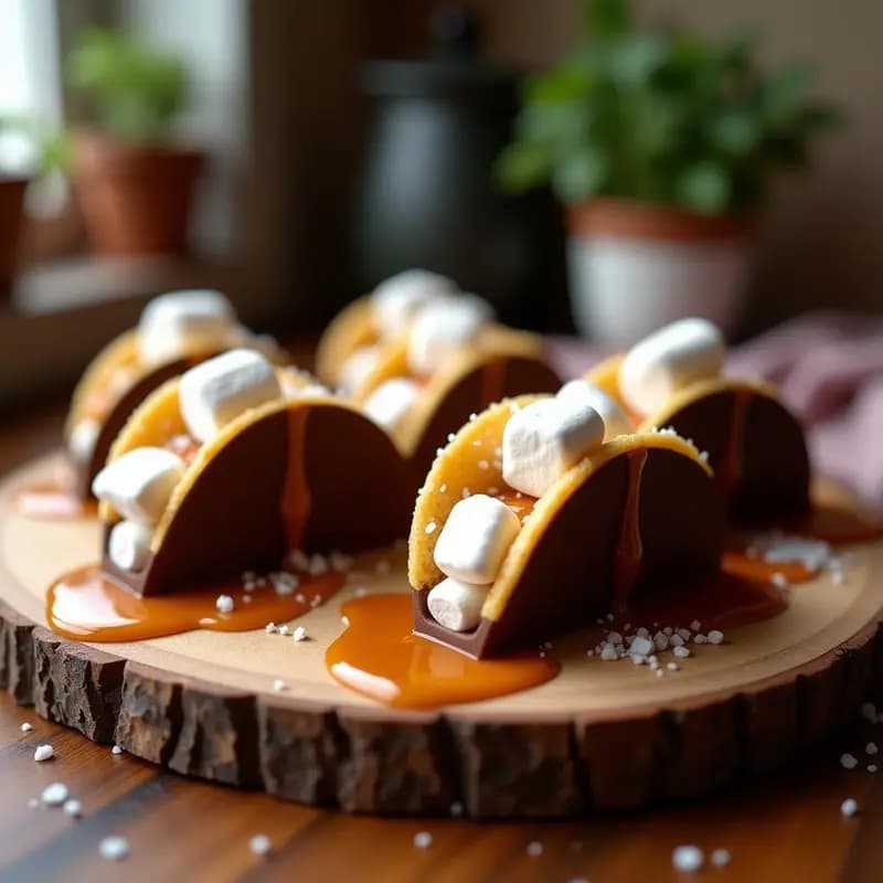 Tacos de Chocolates Rellenos de Marshmallows y Cubiertos de Caramelo Salado: Postre para Niños y Adultos
