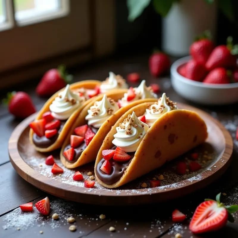 Tacos de Chocolates con Relleno de Nata y Fresas: Dulce Innovación Mexicana