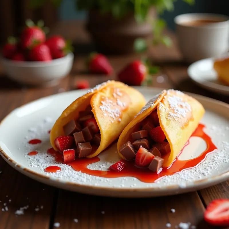 Tacos de Chocolatina Rellena de Queso Philadelphia y Fresas en Almíbar