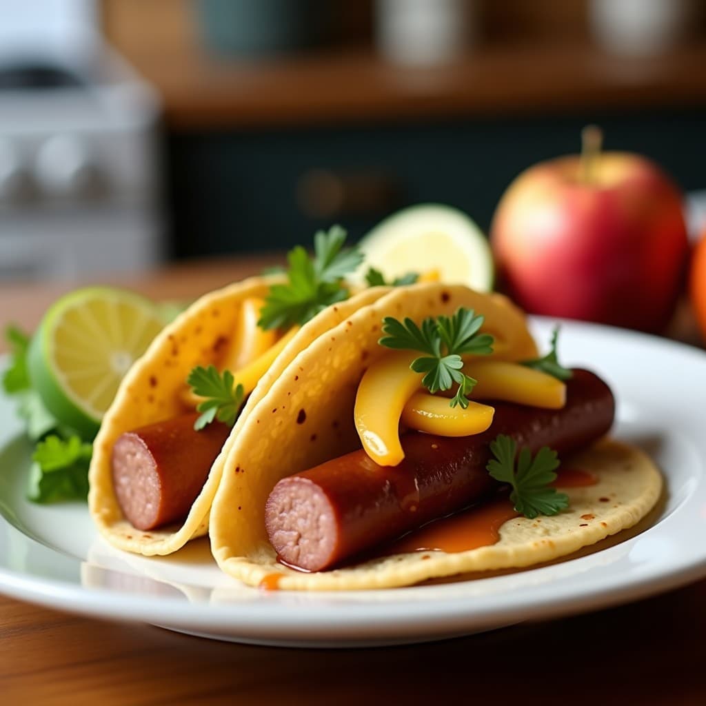 Tacos de Chorizo de Berge y Manzana Caramelizada: Receta Fusión Alemana-Mexicana en Airfryer