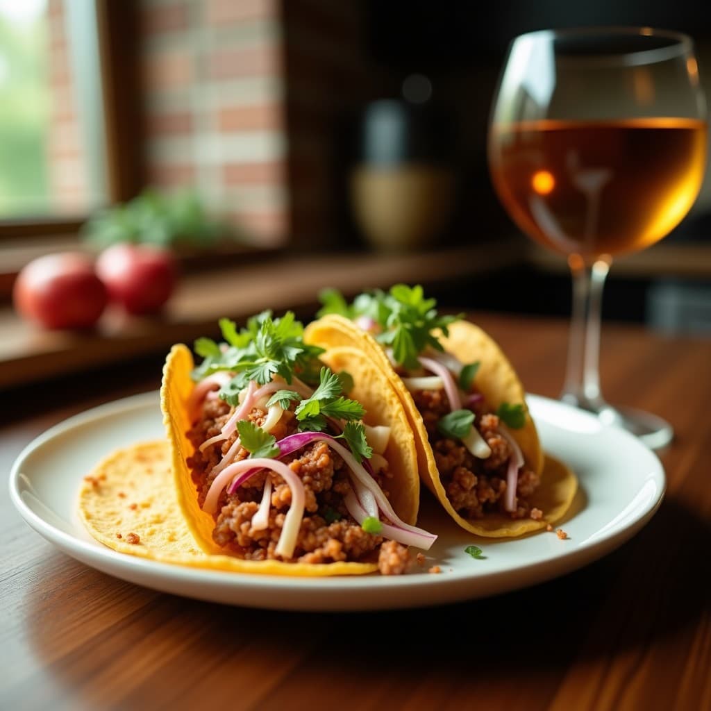 Tacos de Chorizo de seitán y Apple Slaw con Vinagreta de Mostaza: Receta Tex-Mex Vegana