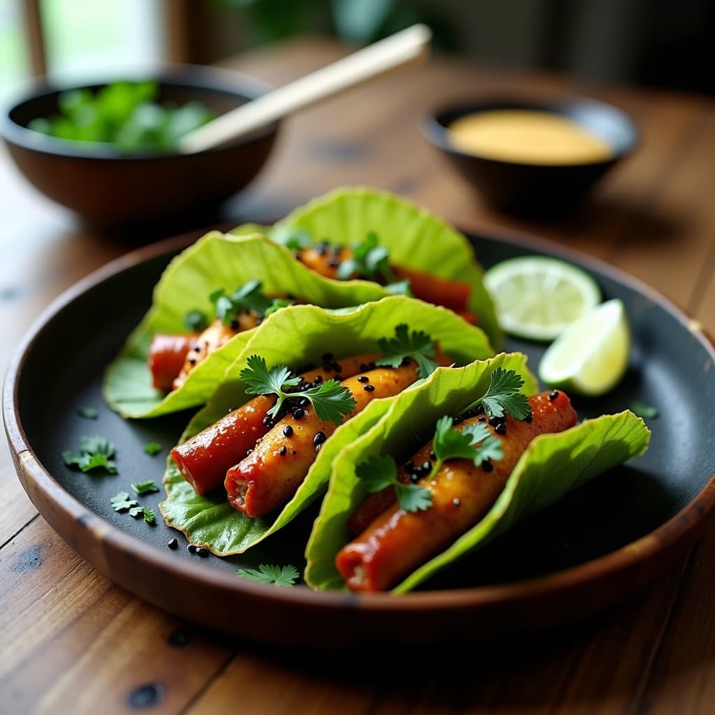 Tacos de Chorizo de Soja y Queso de Anacardos en Hoja de Loto: Receta Vegana Fusion China-Mexicana
