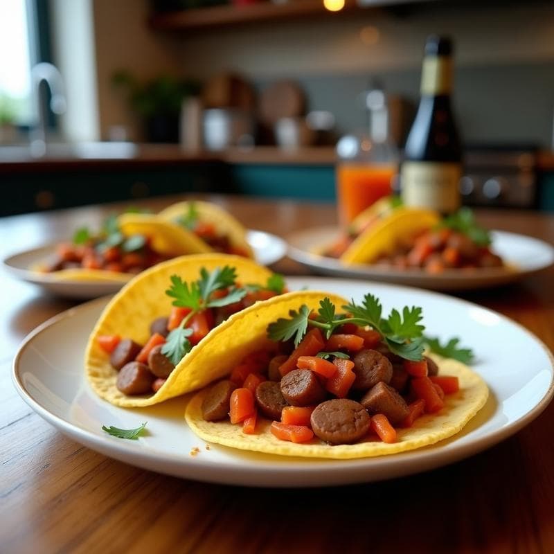Tacos de Chorizo Vegano y Kimchi: Receta Fusion Coreana y Mexicana en Airfryer