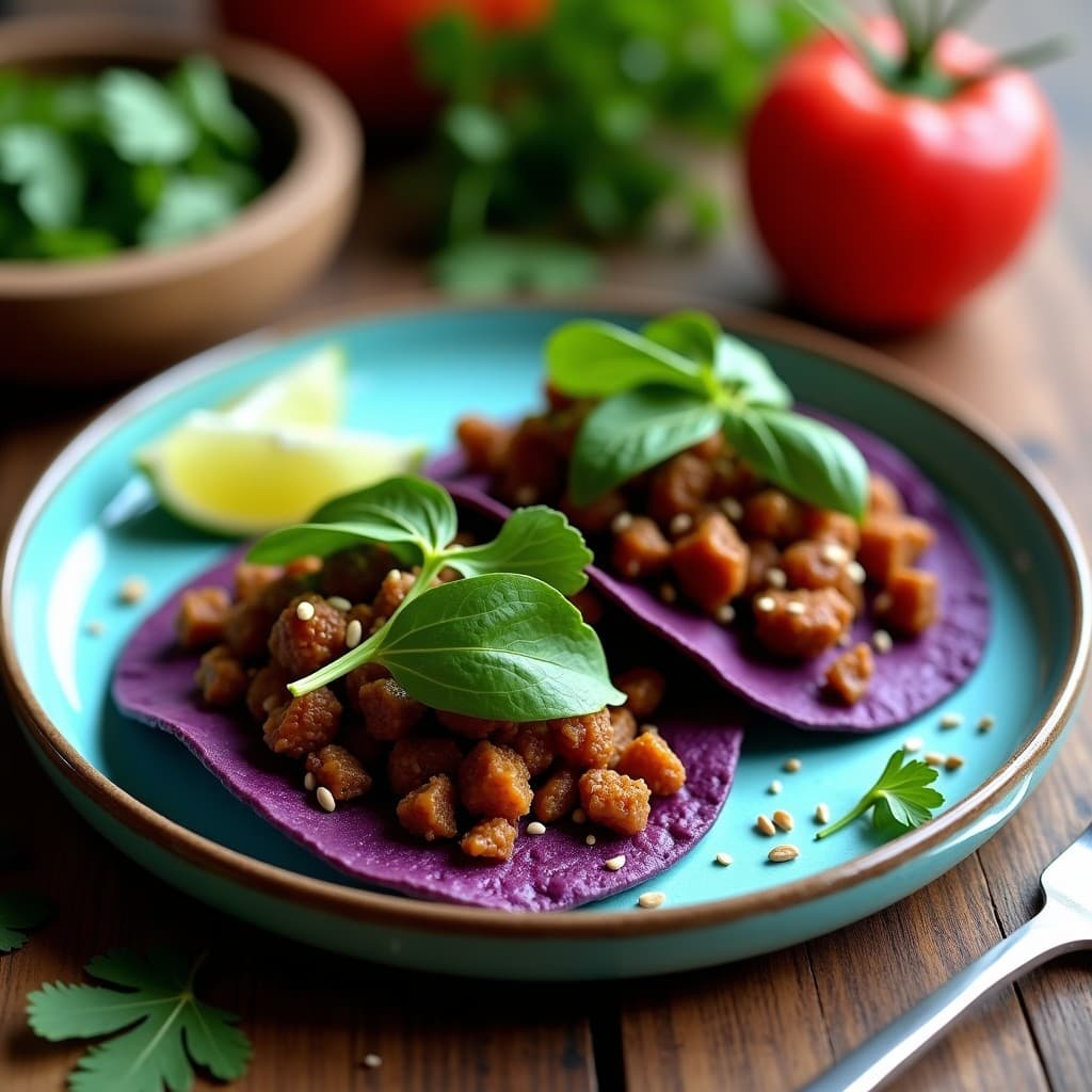 Tacos de Chorizo Vegano y Puré de Batata Morada: Receta Mexicana con Toque Moderno