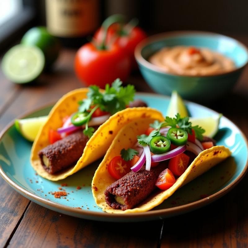 Tacos de Chorizo Vegano y Puré de Frijoles Charros: Receta Mexicana en Airfryer