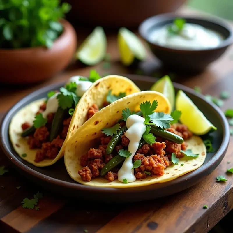 Tacos de Chorizo Vegano y Rajas con Crema de Anacardo: Receta Mexicana Sin Lactosa