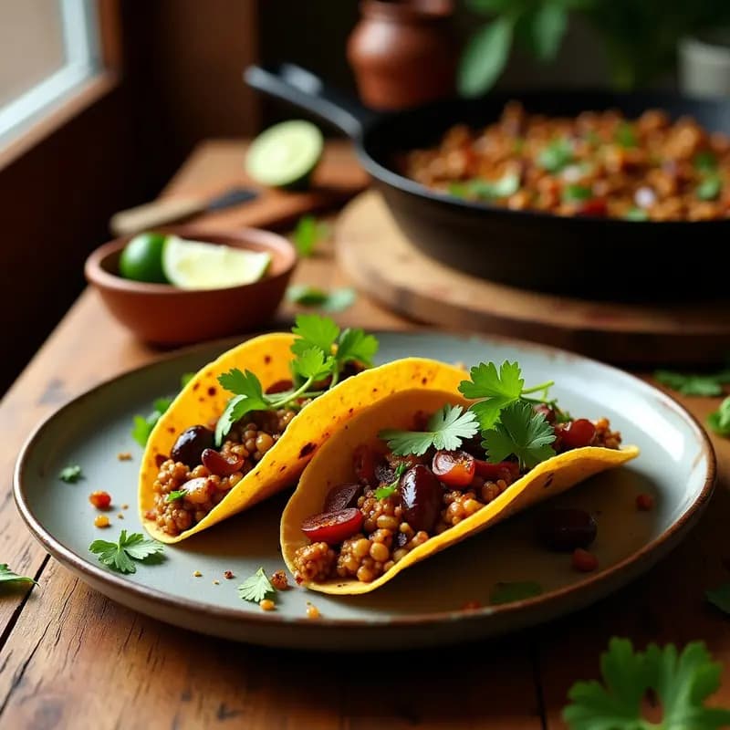 Tacos de Chorizo Vegano y Rajas Poblano: Receta Mexicana Sin Carne en Sartén