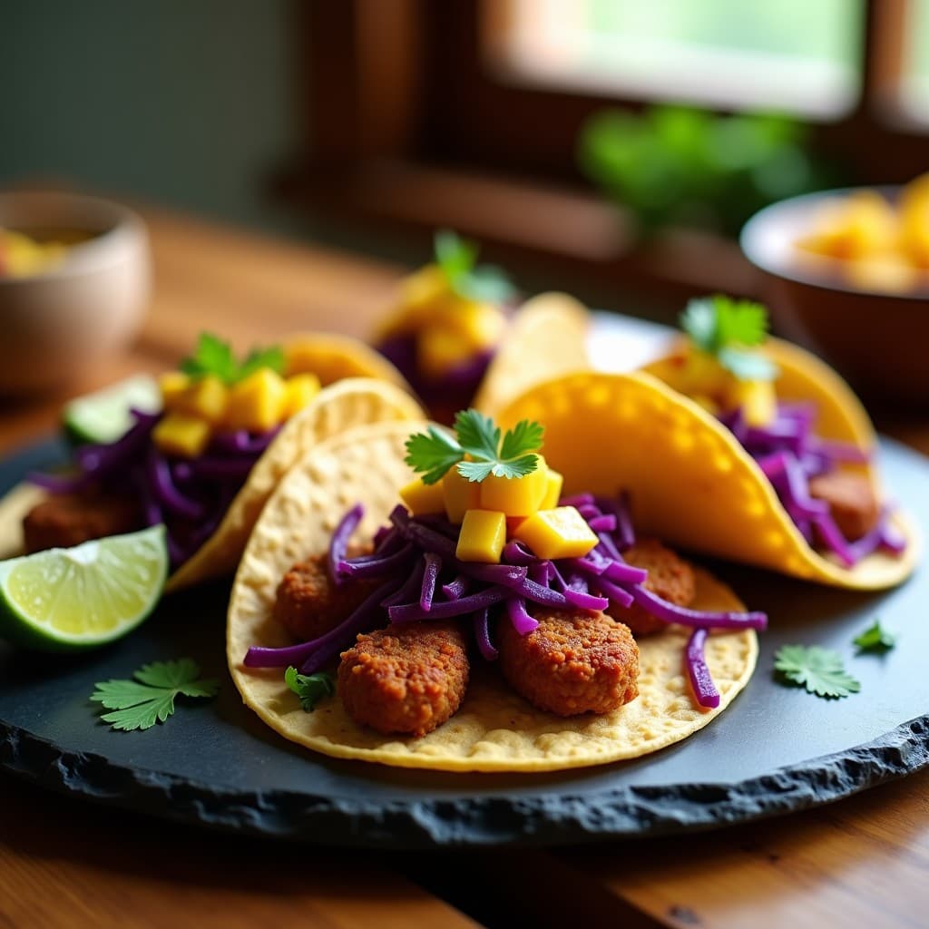 Tacos de Chorizo Vegano y Repollo Morado: Receta en Airfryer con Salsa de Mango