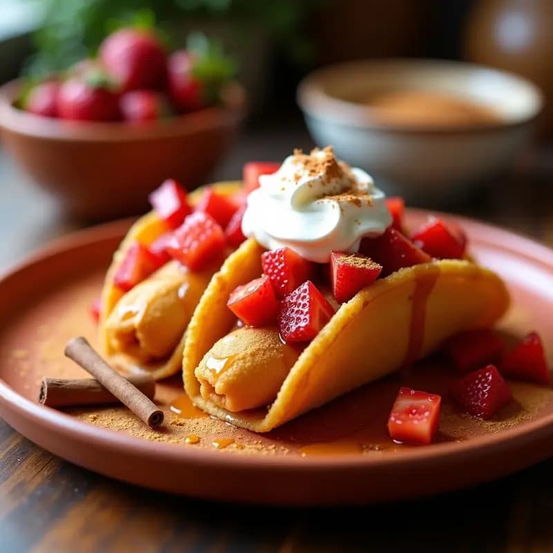Tacos de Churros con Cajeta y Fresas: Postre Callejero Mexicano Reinventado