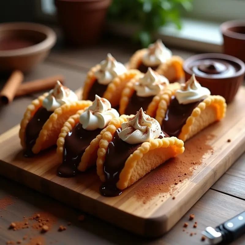 Tacos de Churros Rellenos de Chocolate y Nata Montada: Dulce Mexicano con un Twist