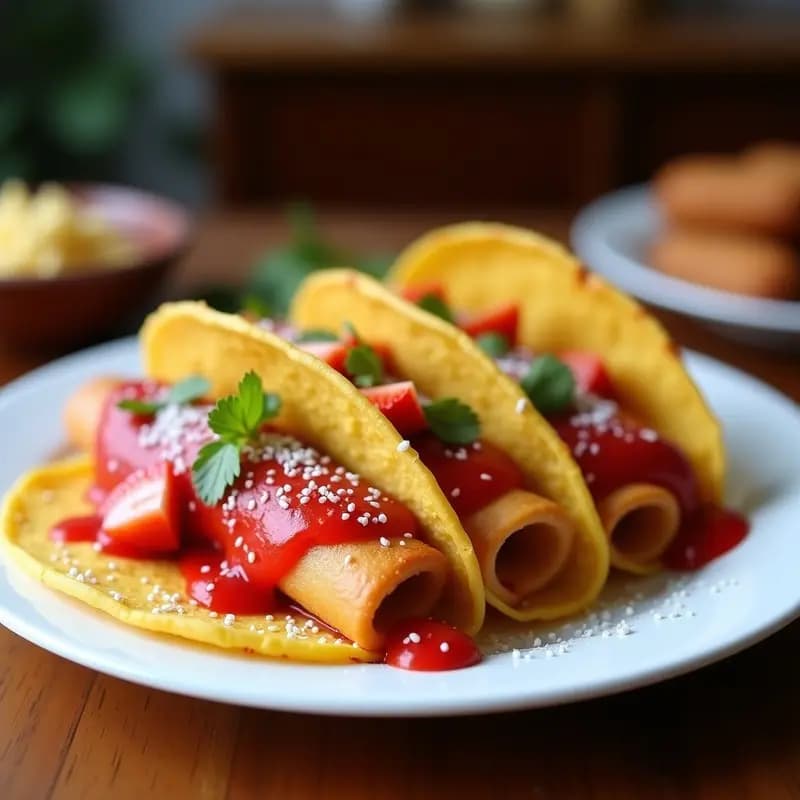 Tacos de Churros Rellenos de Crema de Cacahuete y Mermelada de Fresa: Dulce y Salado en un Bocado