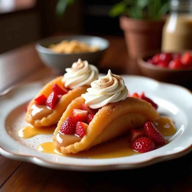 Tacos de Churros Rellenos de Dulce de Leche y Fresas con Nata: Postre Mexicano-Fusión en 20 Minutos