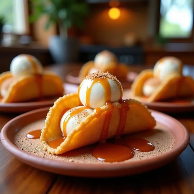 Tacos de Churros con Helado de Canela y Sirope de Caramelo Salado: Postre Mexicano Fusion Extremo