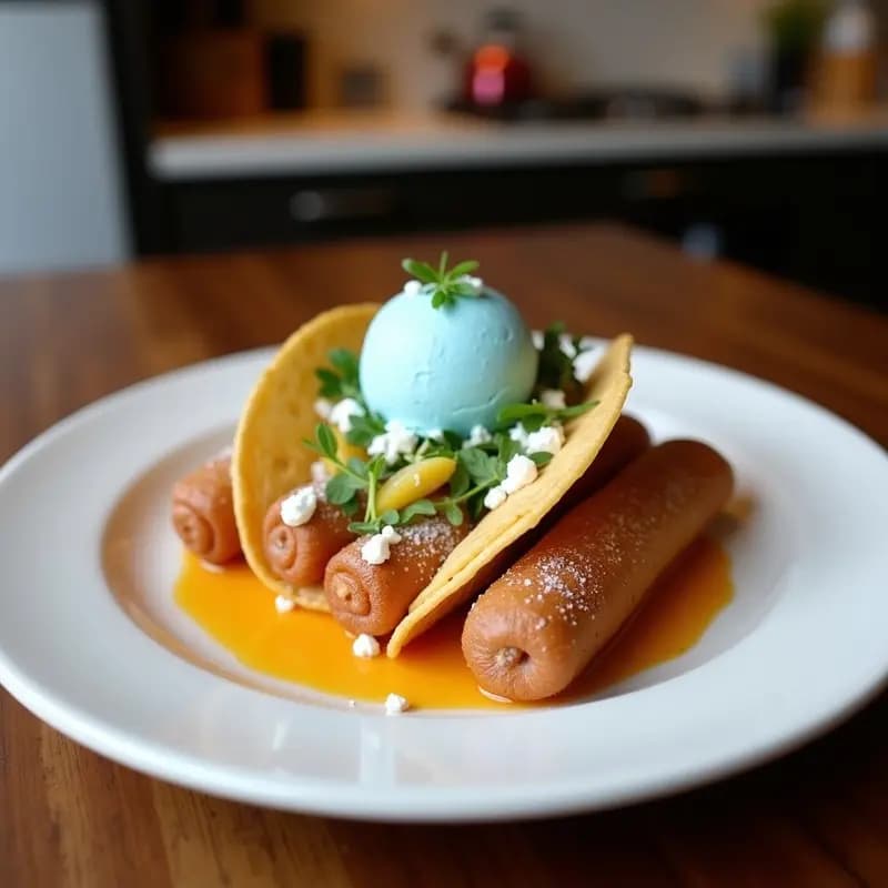 Tacos de Churros con Helado de Queso Azul y Sirope de Arce: Fusión Mexicana-Francesa Ultraindulgente