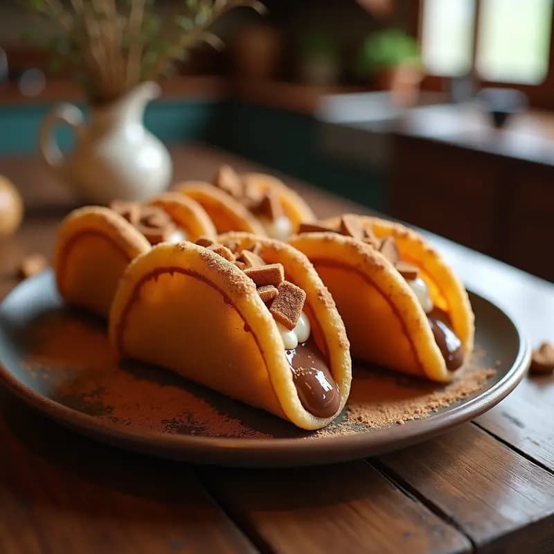 Tacos de Churros con Relleno de Nutella, Crema de Avellanas y Trozos de Galleta Maria: Dulce Tentación