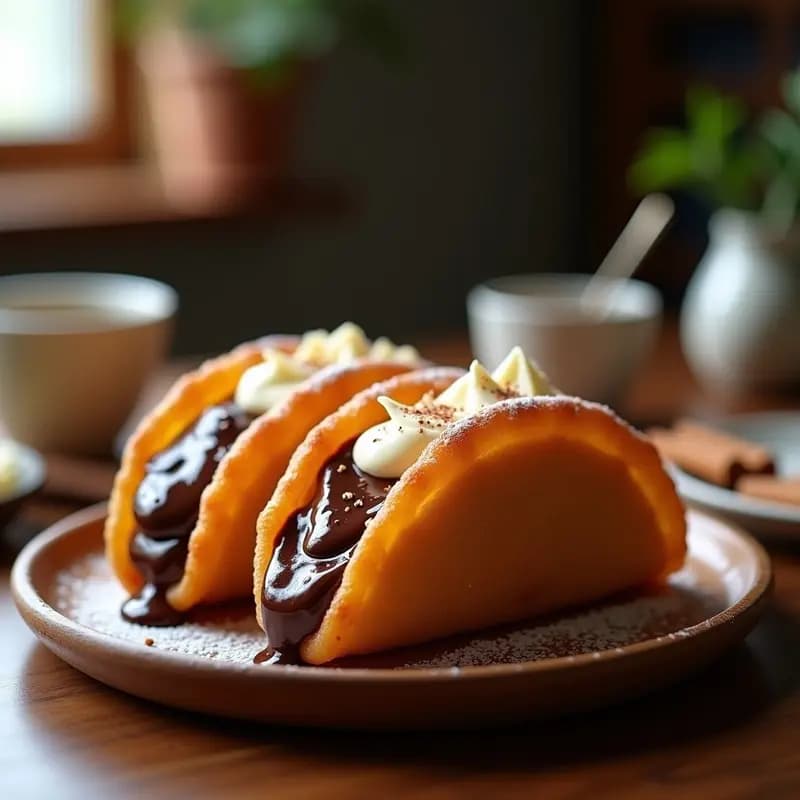 Tacos de Churros Rellenos de Chocolate y Crema de Avellanas: Postre México-Americano que Rompe Esquemas
