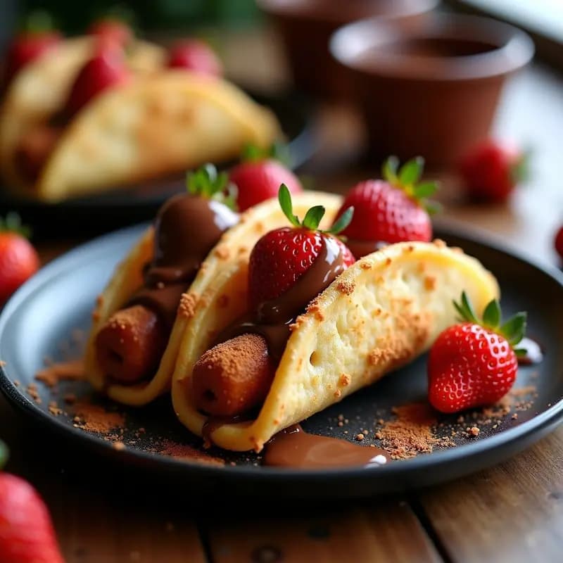 Tacos de Churros Rellenos de Nutella y Fresas Bañadas en Chocolate: Postre Mexicano-Alemán Fusion