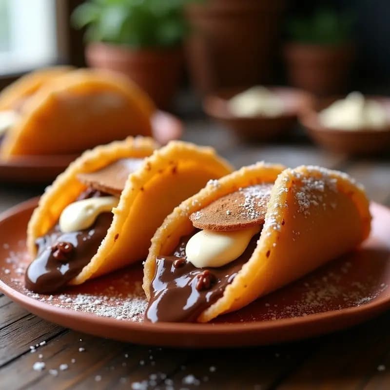 Tacos de Churros Rellenos de Nutella y Queso Crema: Fusión Mexicana-Italo-Española Irresistible