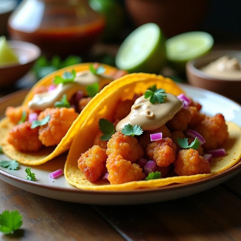 Tacos de Coliflor con Adobo de Chipotle y Crema de Anacardos: Receta Vegana en Airfryer