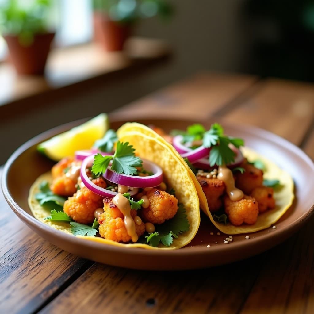 Tacos de Coliflor Asada con Aderezo de Ajonjolí y Limón: Receta Vegana en Airfryer con Toque Coreano