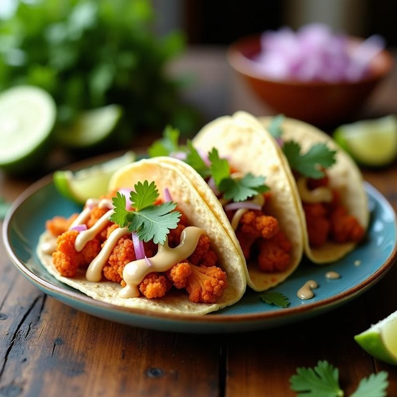 Tacos de Coliflor al Pastor con Aderezo de Anacardos y Cilantro: Receta Vegana en Airfryer
