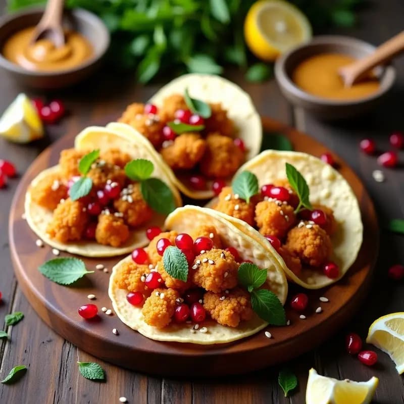 Tacos de Coliflor Crujiente con Salsa de Cacahuete y Granadas: Receta Vegana de Oriente Medio