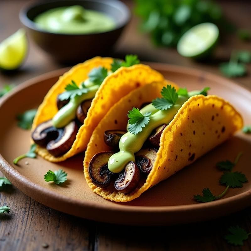 Tacos de Coliflor y Champiñones con Crema de Aguacate y Chipotle: Receta Keto en Airfryer