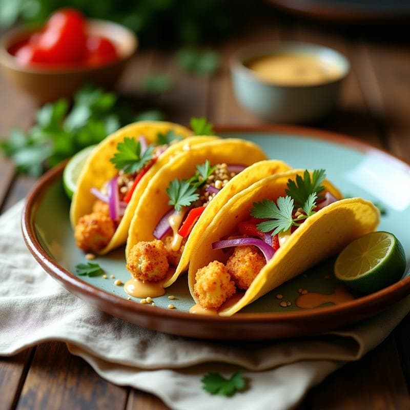 Tacos de Coliflor Crujiente con Aderezo de Cacahuete y Lima: Receta Vegana para Tupper