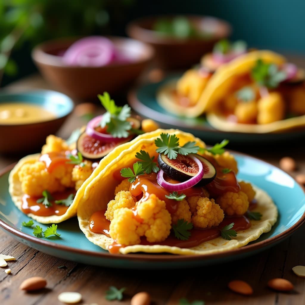 Tacos de Coliflor y Higos con Salsa de Mostaza y Miel: Receta Vegana Crujiente