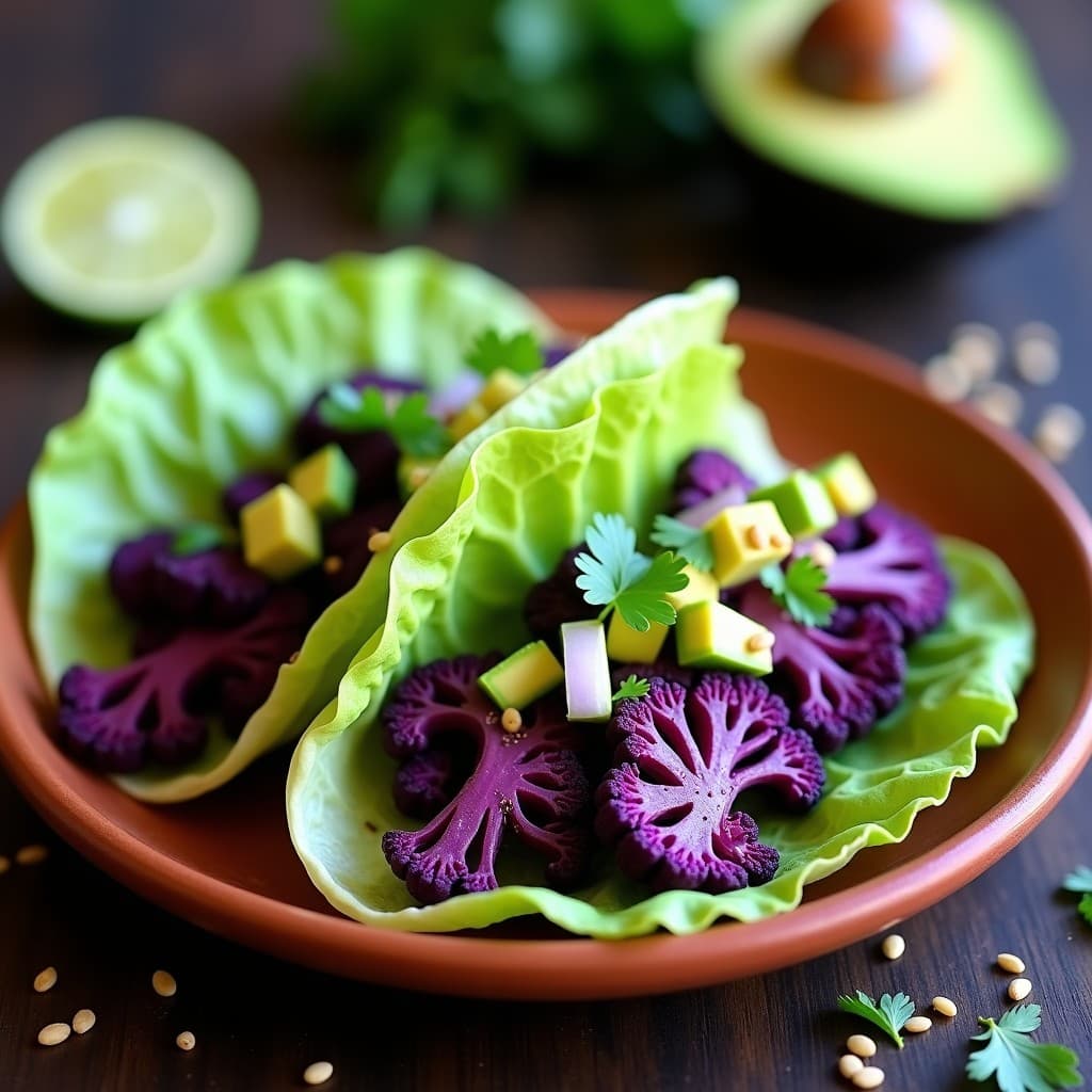 Tacos de Coliflor Morada y Adobo de Anchoas Vegano: Receta Mexicana Crudivegana
