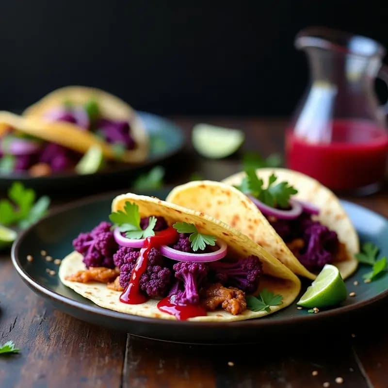 Tacos de Coliflor Morada con Carnita de Setas y Salsa de Guayaba: Receta Vegana que Sorprende