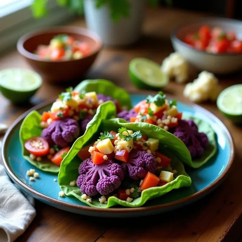 Tacos de Coliflor Morada con Ceviche de Hongos Ostreatus: Receta Mexicana Vegana en Airfryer