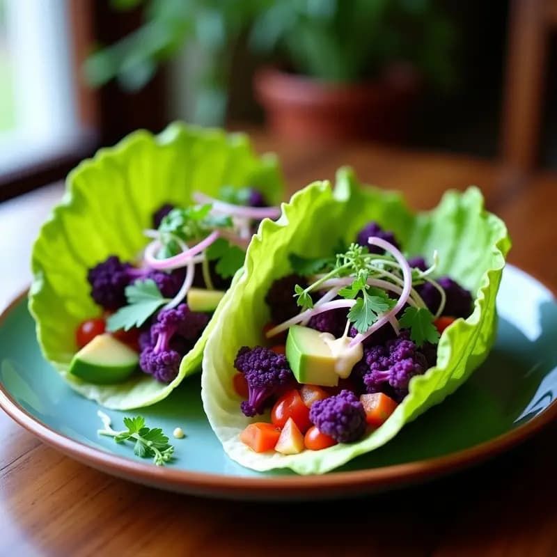Tacos de Coliflor Morada con Crema de Anacardos y Microgreens: Receta Mexicana Crudivegana