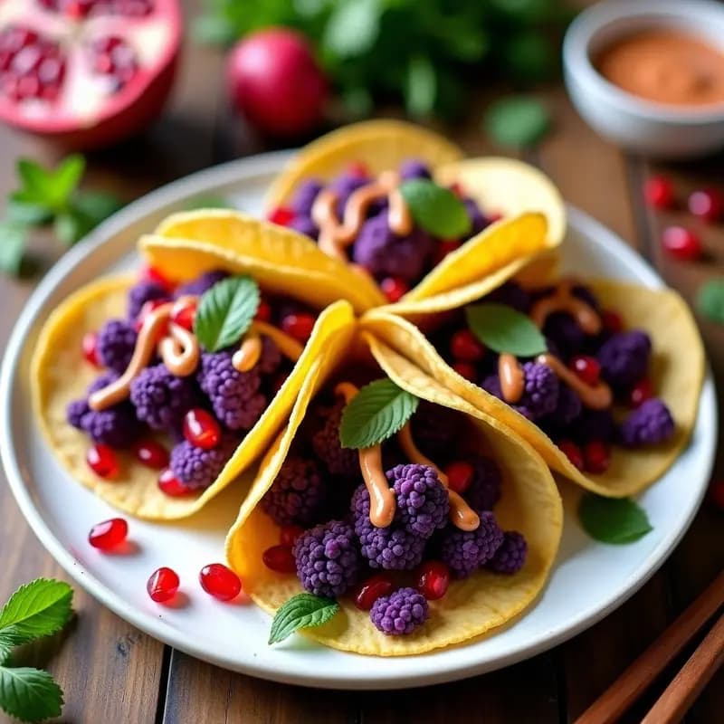 Tacos de Coliflor Morada con Salsa de Tahini y Granada: Receta Libanesa-Vegana en Airfryer