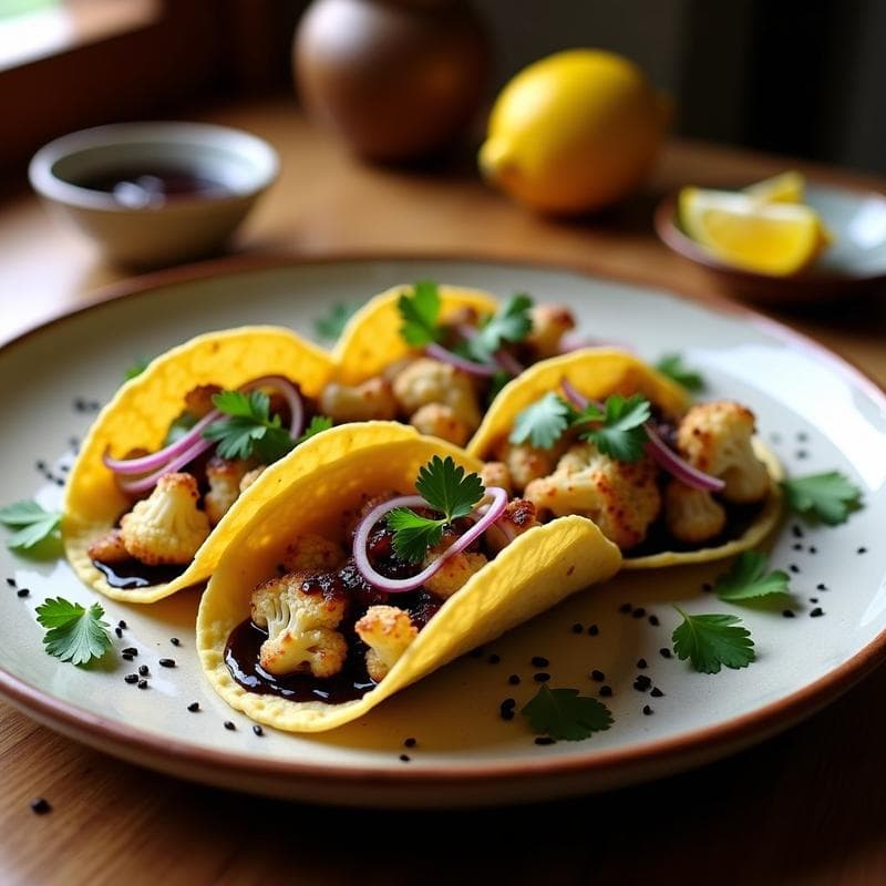 Tacos de Coliflor y Pulpo a la Plancha con Salsa de Ajo Negro: Receta Española Gourmet