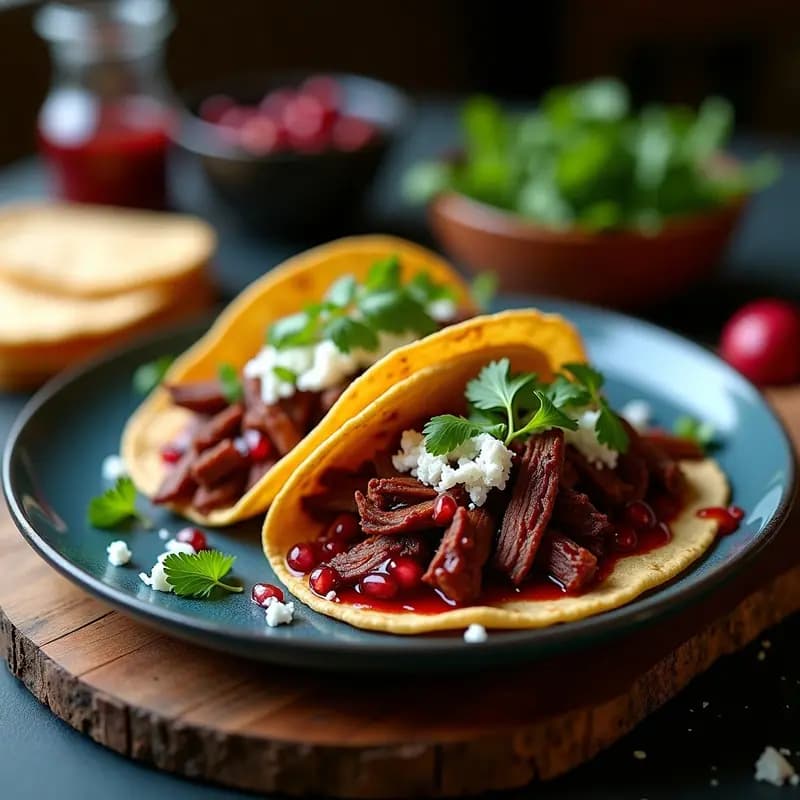 Tacos de Conejo Desmenuzado con Salsa de Ciruela y Granadina: Receta Mexicana Gourmet
